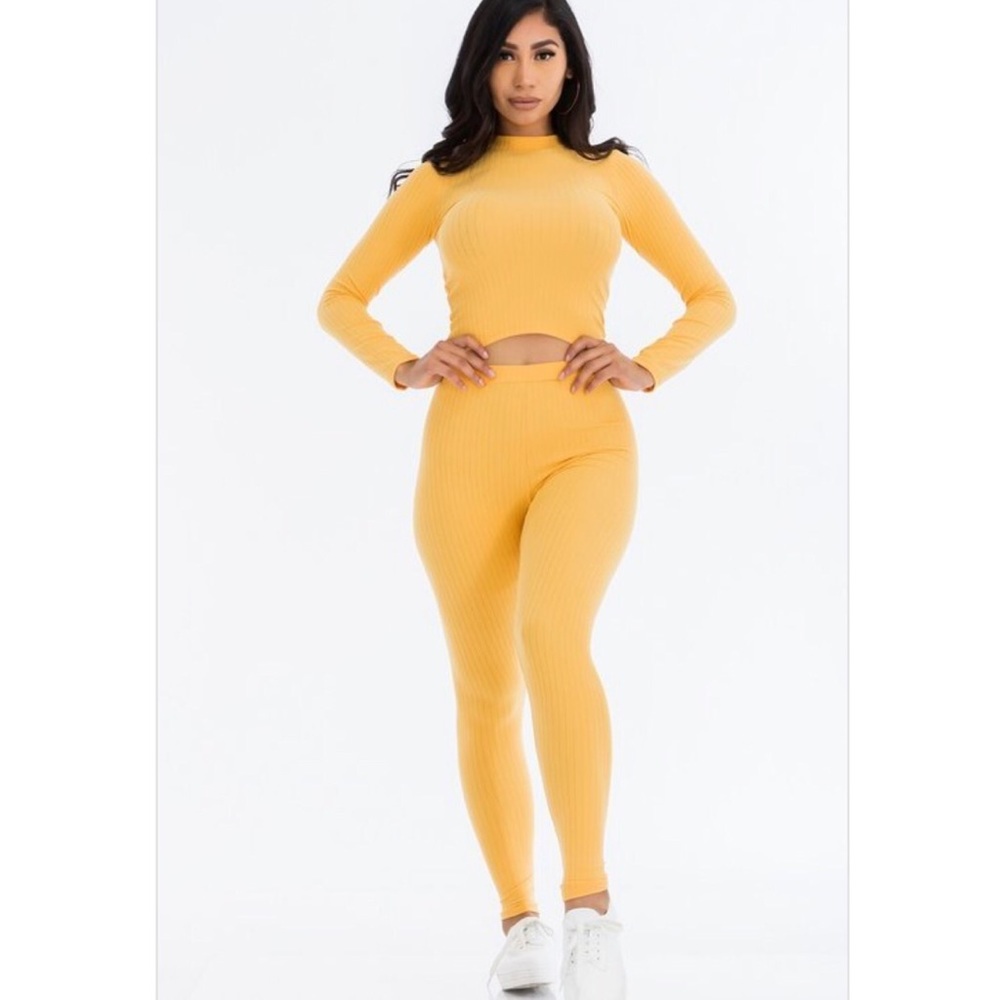 Yellow Crop Top and Leggings Set